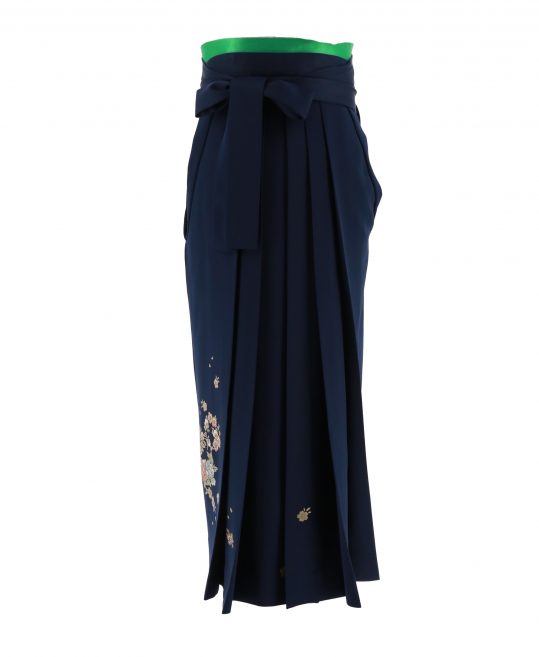 卒業式袴単品レンタル[プリント]紺に金箔で梅や菊[身長153-157cm]No.529